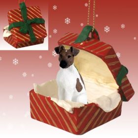 Smooth Fox Terrier - Brown and White - Red Gift Box Ornament