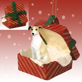 Greyhound - Tan & White - Red Gift Box Ornament