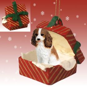 Cavalier King Charles Spaniel - Brown and White - Red Gift Box Ornament