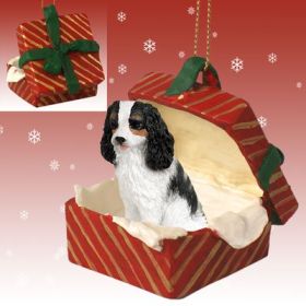 Cavalier King Charles Spaniel - Black and White - Red Gift Box Ornament