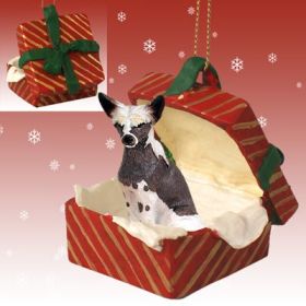 Chinese Crested Red Gift Box Ornament