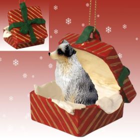 Australian Shepherd - Blue - Docked Tail - Red Gift Box Ornament