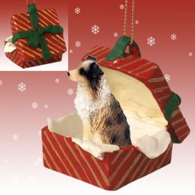 Australian Shepherd - Brown - Docked Tail - Red Gift Box Ornament