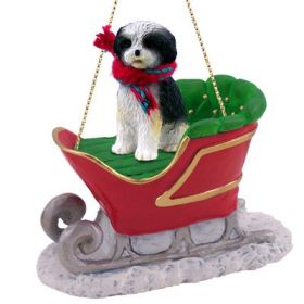 Shih Tzu - Black and White - Sport Cut - Sleigh Ride Ornament