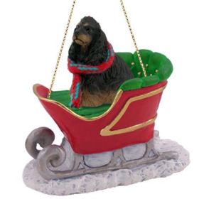 Cocker Spaniel - Black and Tan - Sleigh Ride Ornament