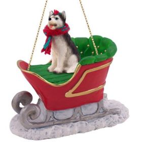 Siberian Husky - Black and White - Blue Eyes - Sleigh Ride Ornament