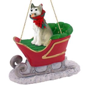 Siberian Husky - Gray and White - Brown Eyes - Sleigh Ride Ornament