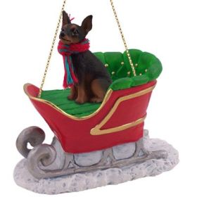 Min Pin - Black and Tan - Sleigh Ride Ornament