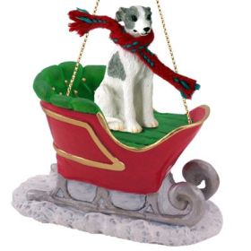 Whippet - Gray and White - Sleigh Ride Ornament