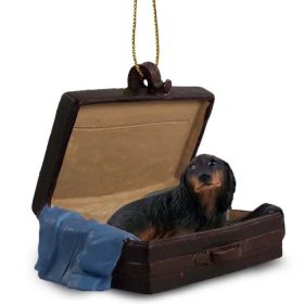 Dachshund - Black - Longhair - "Traveling Companion" Suitcase Ornament