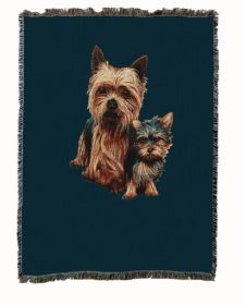 Yorkshire Terrier With Puppy Cotton Woven Throw